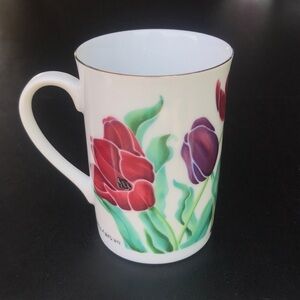 Vintage Otagari Japan Sheila Brown Tulips Red Purple Coffee Tea Mug White Gold